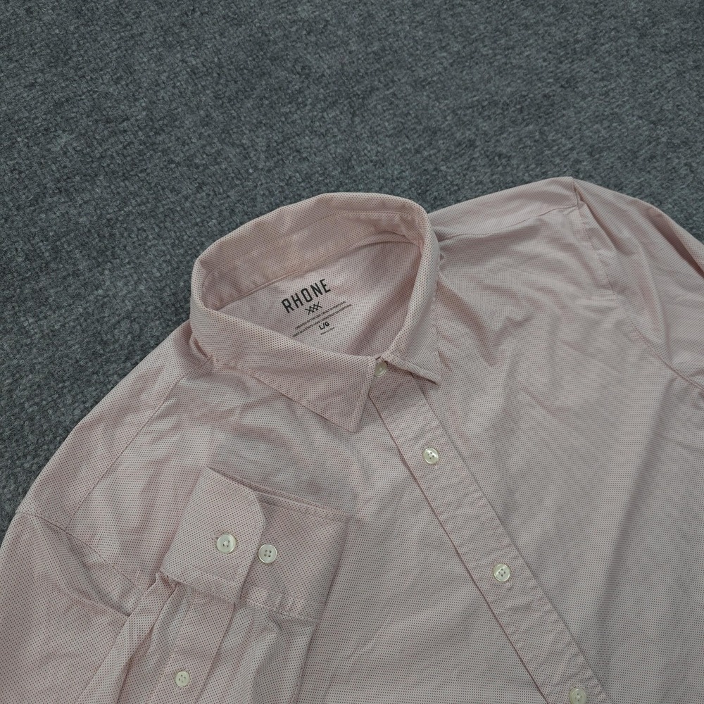 Rhone Shirt Mens L Pink Micro Dot Commuter Performance Stretch Dress Business